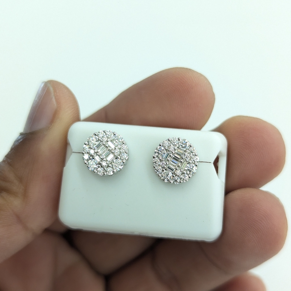 Sterling Silver Round Cluster Stud Earrings - Clear White Cubic Zirconia